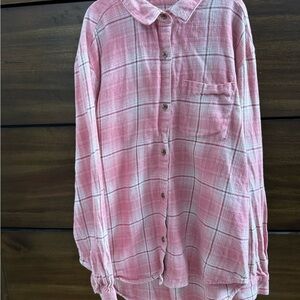Old Navy Pink Casual Flannel Girls Button Down Shirt